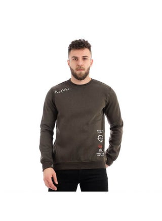 Round Melton Sweatshirt Printed Watch Dark Green