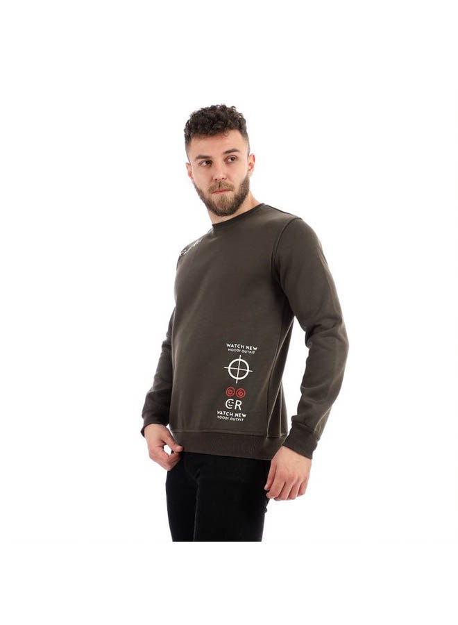 Caesar Round Melton Sweatshirt Printed Watch Dark Green  - Image 2