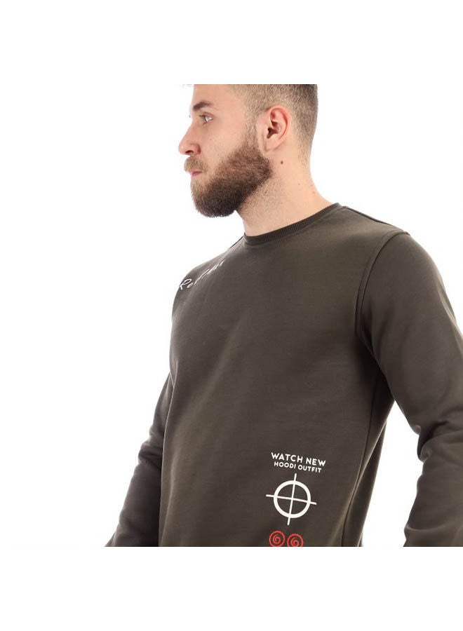 Caesar Round Melton Sweatshirt Printed Watch Dark Green  - Image 4
