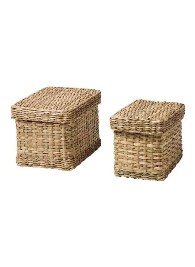 2-Piece Seagrass Lurpassa Box with Lid Beige 17.5 x 12.5 x 12cm - Image 1