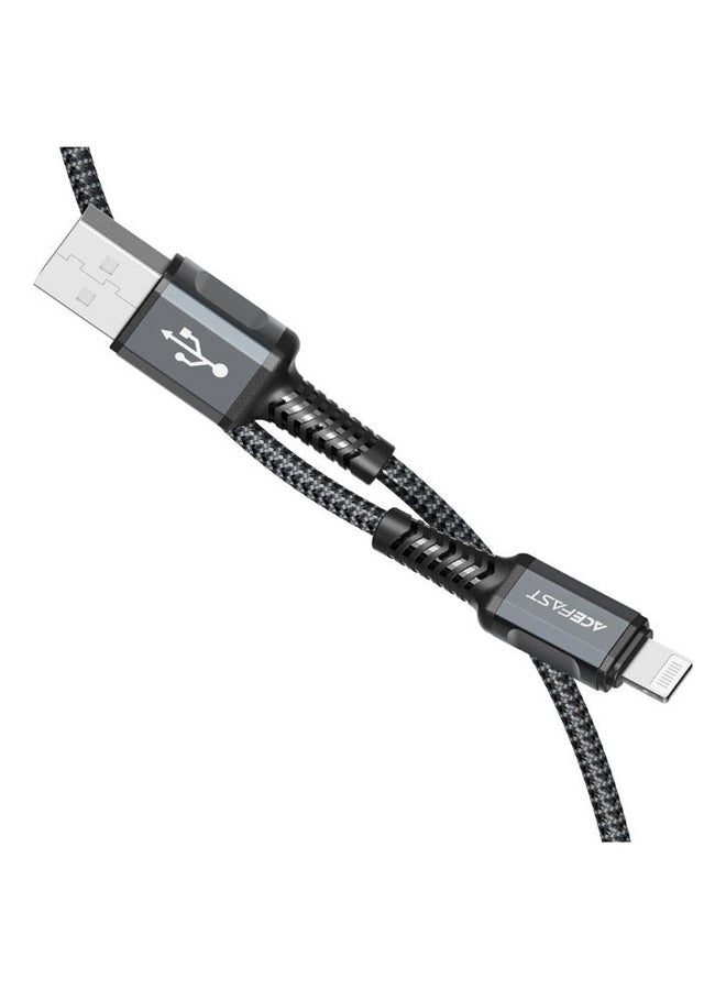 أسيفاست كابل شحن ونقل بيانات C1-02 من USB-A إلى لايتنينج، مصنوع من سبيكة الألومنيوم. رمادي. - Image 1