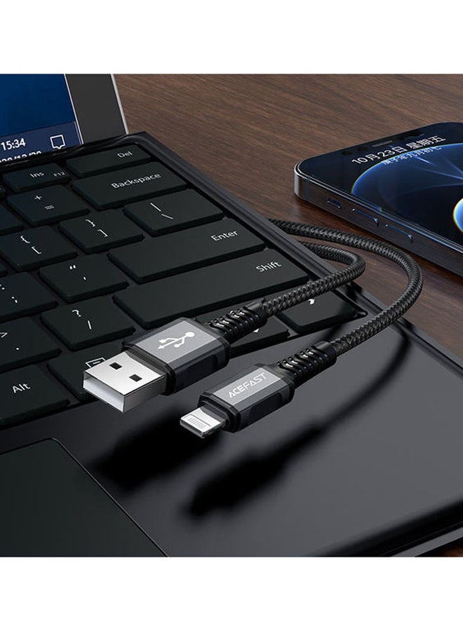 أسيفاست كابل شحن ونقل بيانات C1-02 من USB-A إلى لايتنينج، مصنوع من سبيكة الألومنيوم. رمادي. - Image 2