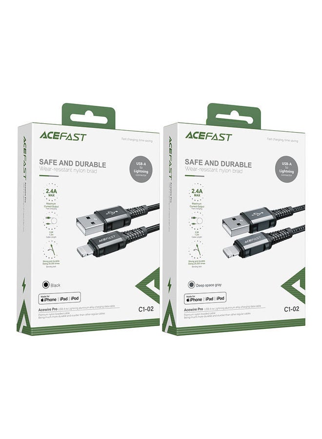 أسيفاست كابل شحن ونقل بيانات C1-02 من USB-A إلى لايتنينج، مصنوع من سبيكة الألومنيوم. رمادي. - Image 4