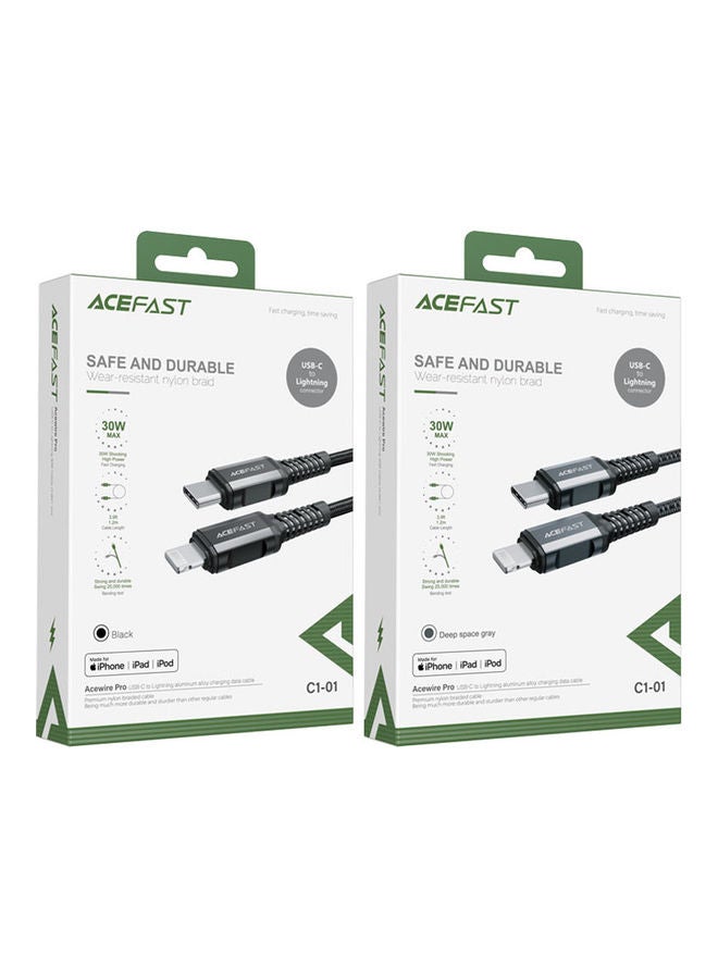 أسيفاست كابل شحن ونقل بيانات C1-01 من منفذ USB-C إلى منفذ لايتنينج، مصنوع من سبيكة الألومنيوم. رمادي. - Image 4