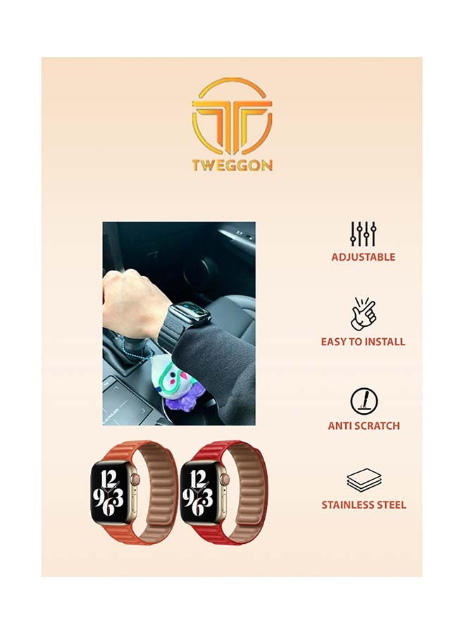TWEGGON - Replacement  Leather Link Apple Watch Band for 45/44/42mm California Poppy - Image 1