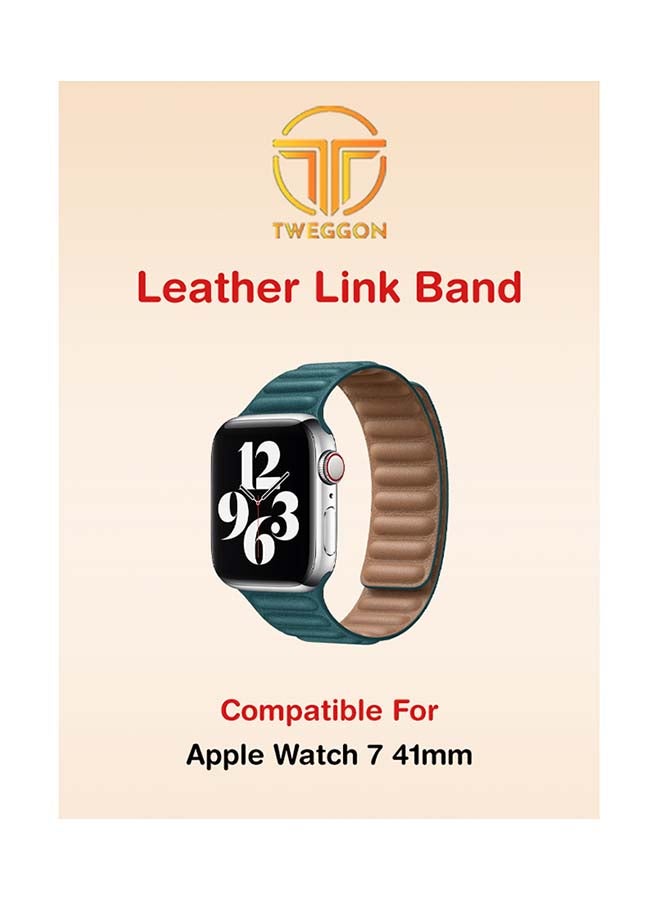 TWEGGON - Replacement  Leather Link Apple Watch Band for 41/40/38mm Green - Image 1