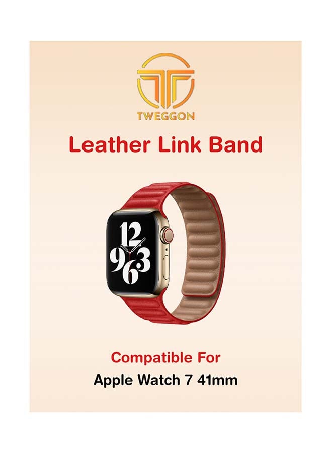 Replacement  Leather Link Apple Watch Band for 41/40/38mm Red