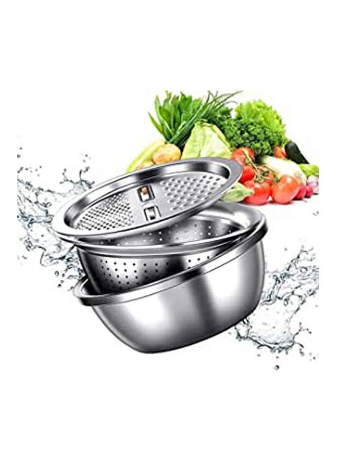 Generic - 3 In 1 Multifunctional Bowls Set,Salad Maker Bowl Silver - Image 1