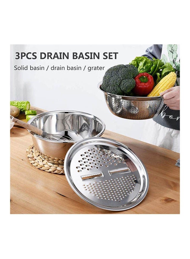 Generic - 3 In 1 Multifunctional Bowls Set,Salad Maker Bowl Silver - Image 1