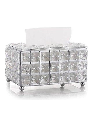 Tissue Case Storage Box Shinning Crystal Paper Container Silver 19x11x19cm - v1641387053/N52353586A_1