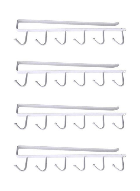4Pcs 6 Hooks Cup Holder Hang Kitchen Cabinet Under Shelf Storage Rack Organizer Hook Silver 6.5*25cm