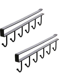 2Pcs Multi-Function Nail Free Under-The-Closet Single Row Cup Coffee Mug Hooks Clapboard Interlayer Storage Rack Shelf Black 2.5*25cm