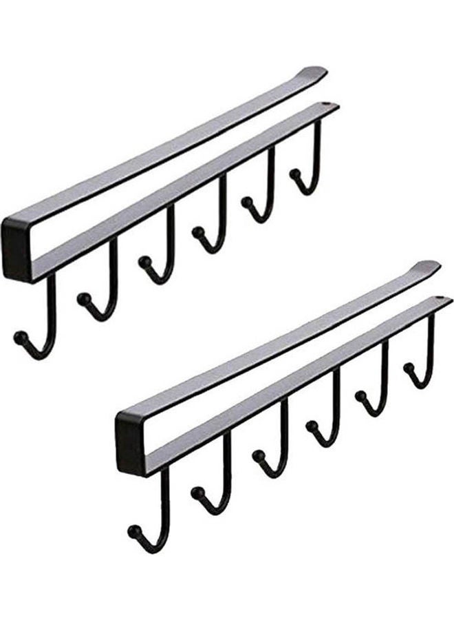 Generic - 2Pcs Multi-Function Nail Free Under-The-Closet Single Row Cup Coffee Mug Hooks Clapboard Interlayer Storage Rack Shelf Black 2.5*25cm - Image 1