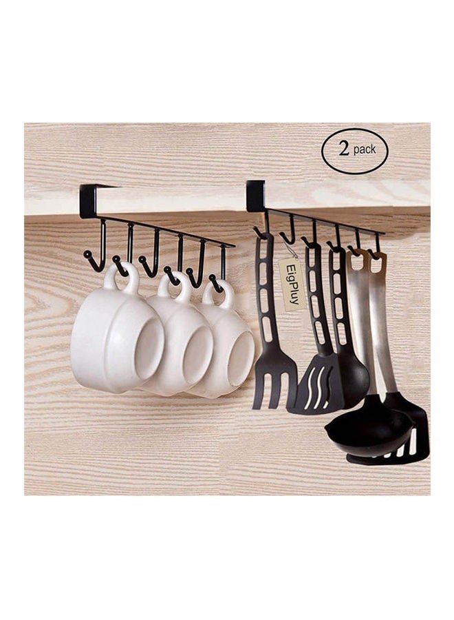 Generic - 2Pcs Multi-Function Nail Free Under-The-Closet Single Row Cup Coffee Mug Hooks Clapboard Interlayer Storage Rack Shelf Black 2.5*25cm - Image 1