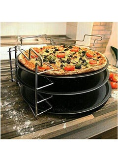 Generic Pizza Tray Set Of 3 With Holder 33Cm Black 