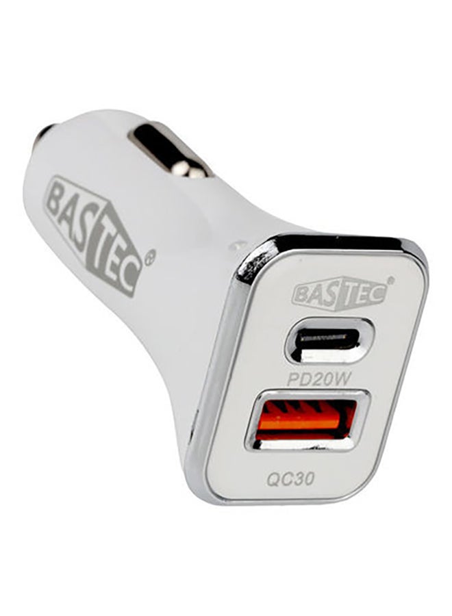 باس تيك شاحن سيارة سريع بمنفذين 3.0 أبيض - Image 1