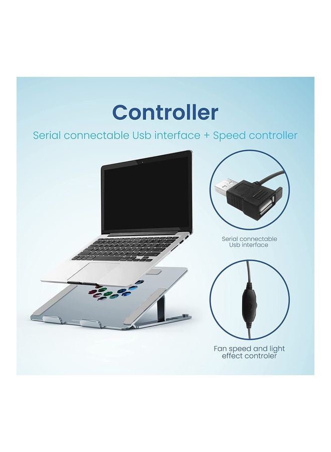 ريمسون حامل لابتوب للتبريد قابل للتعديل مصنوع من سبيكة الألومنيوم ومزود بمروحة بإضاءة متعددة الألوان RGB. لون فضي. - Image 2