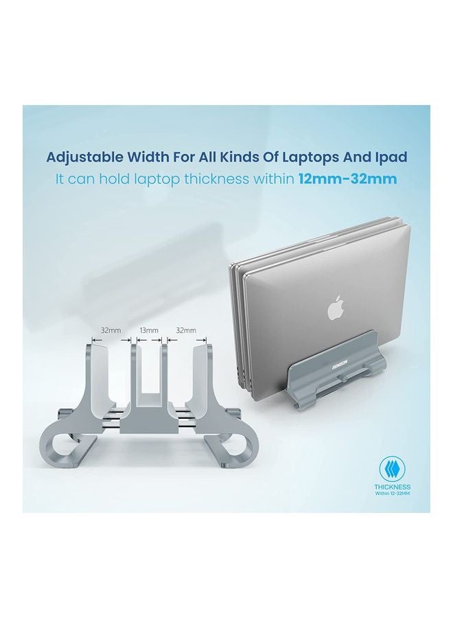 Remson - Vertical Laptop Stand For Desk Aluminum Alloy 3 Slots Tablet Stand Holder Silver - Image 1
