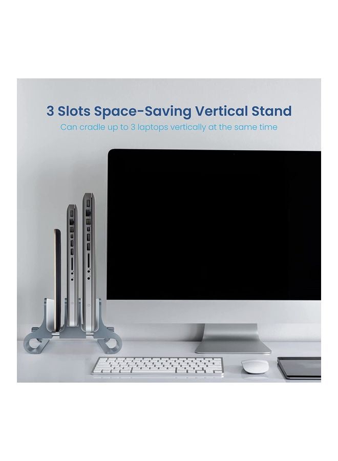 Remson - Vertical Laptop Stand For Desk Aluminum Alloy 3 Slots Tablet Stand Holder Silver - Image 1