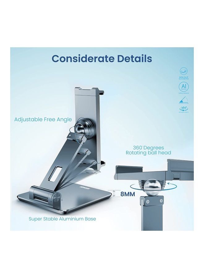 Remson - Aluminum Tablet Stand Holder 360° Swivel Rotation, Adjustable iPad Stand For Desk Silver - Image 1