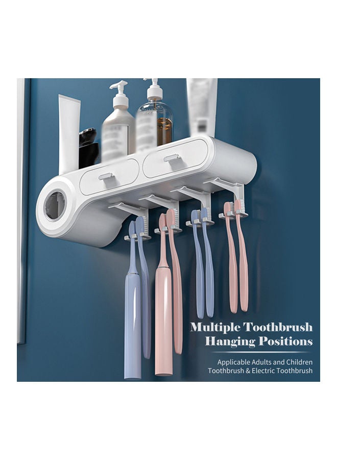 Toothbrush Storage Rack with Cups Automatic Toothpaste Dispenser Squeezer White 34.5 x 13.5 x 14cm  - Image 3