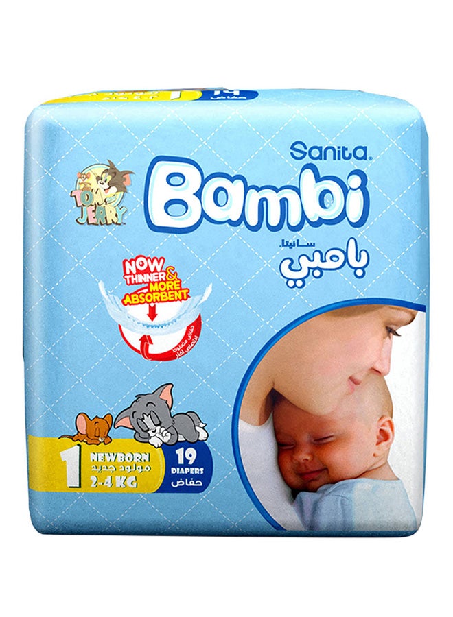 Sanita Bambi - Baby Diapers, Size 1, 2 - 4 Kg, 19 Count Soft Touch Premium Newborn, Regular Pack, Thinner And More Absorbent - Image 1
