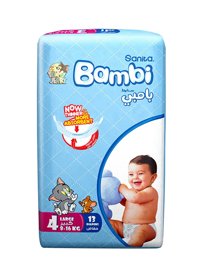 Sanita Bambi - Baby Diapers, Size 4, 8 - 16 Kg, 13 Count - Large, Regular Pack, Now Thinner And More Absorbent - Image 1