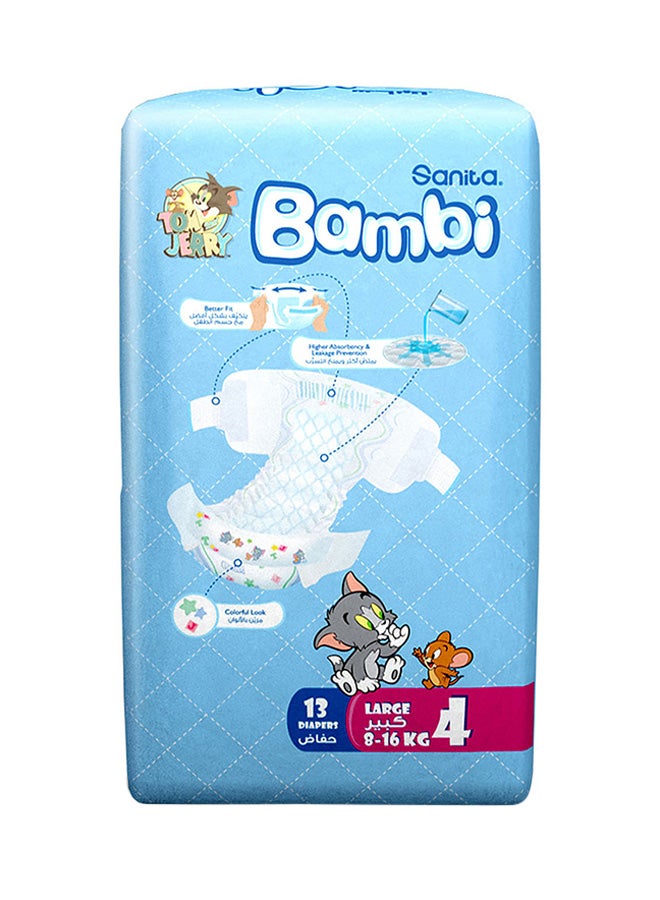Sanita Bambi - Baby Diapers, Size 4, 8 - 16 Kg, 13 Count - Large, Regular Pack, Now Thinner And More Absorbent - Image 1