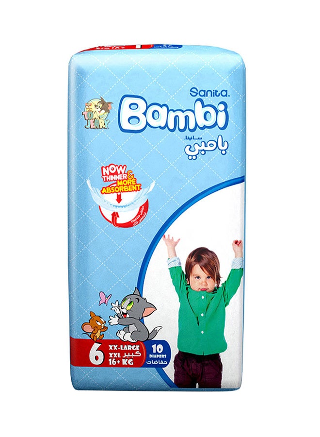 سانيتا بامبي حفاضات أطفال، مقاس 6، 16+ كجم، 10 حفاضات، كبير XXL، العبوة العادية، حفاض مضغوط وامتصاصٍ أكثر - Image 2