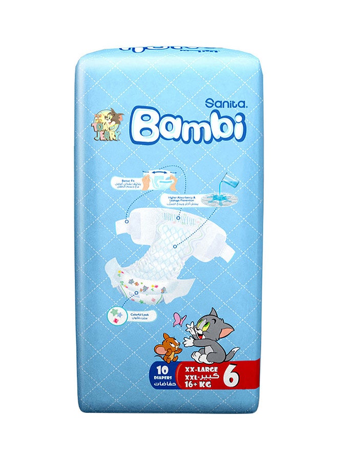 سانيتا بامبي حفاضات أطفال، مقاس 6، 16+ كجم، 10 حفاضات، كبير XXL، العبوة العادية، حفاض مضغوط وامتصاصٍ أكثر - Image 3