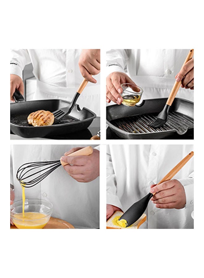 Arabest - 11-Piece Wooden Handle Barrel Set Grey/Brown - Image 1