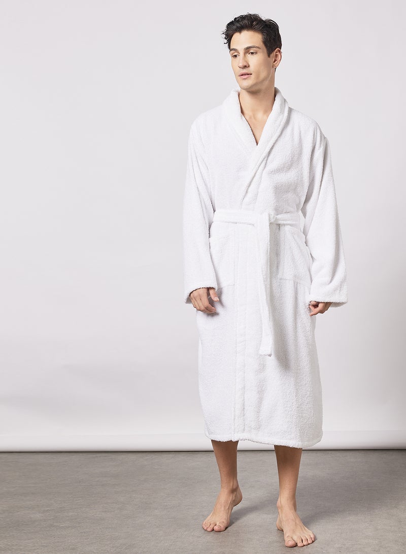 Noon East - Bathrobe - 380 GSM 100% Cotton Terry Silky Soft Spa Quality Comfort - Shawl Collar & Pocket - 1 Piece White S/M - Image 1