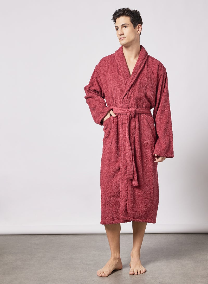 Noon East - Bathrobe - 380 GSM 100% Cotton Terry Silky Soft Spa Quality Comfort - Shawl Collar & Pocket - Garnet Color - 1 Piece Garnet S/M - Image 1