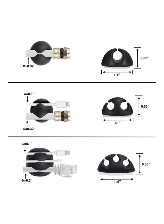 Rock Pow Pack Of 16 Adhesive Cord Holders Black  - Image 2