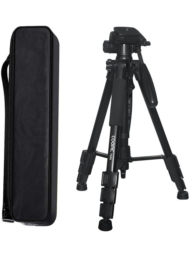 Coopic T666 Lightweight Tripod 140Cm/55Inch Aluminum Camera Tripod, 3 Way Swivel Pan Head Black - Image 1