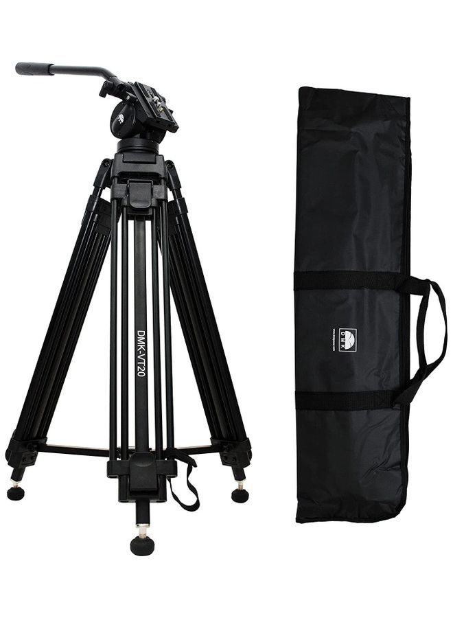 DMK Power VT20 Video Tripod Aluminum 3 Stage With Fluid Video Head Black