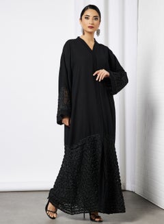 Floral Embossed Abaya Black