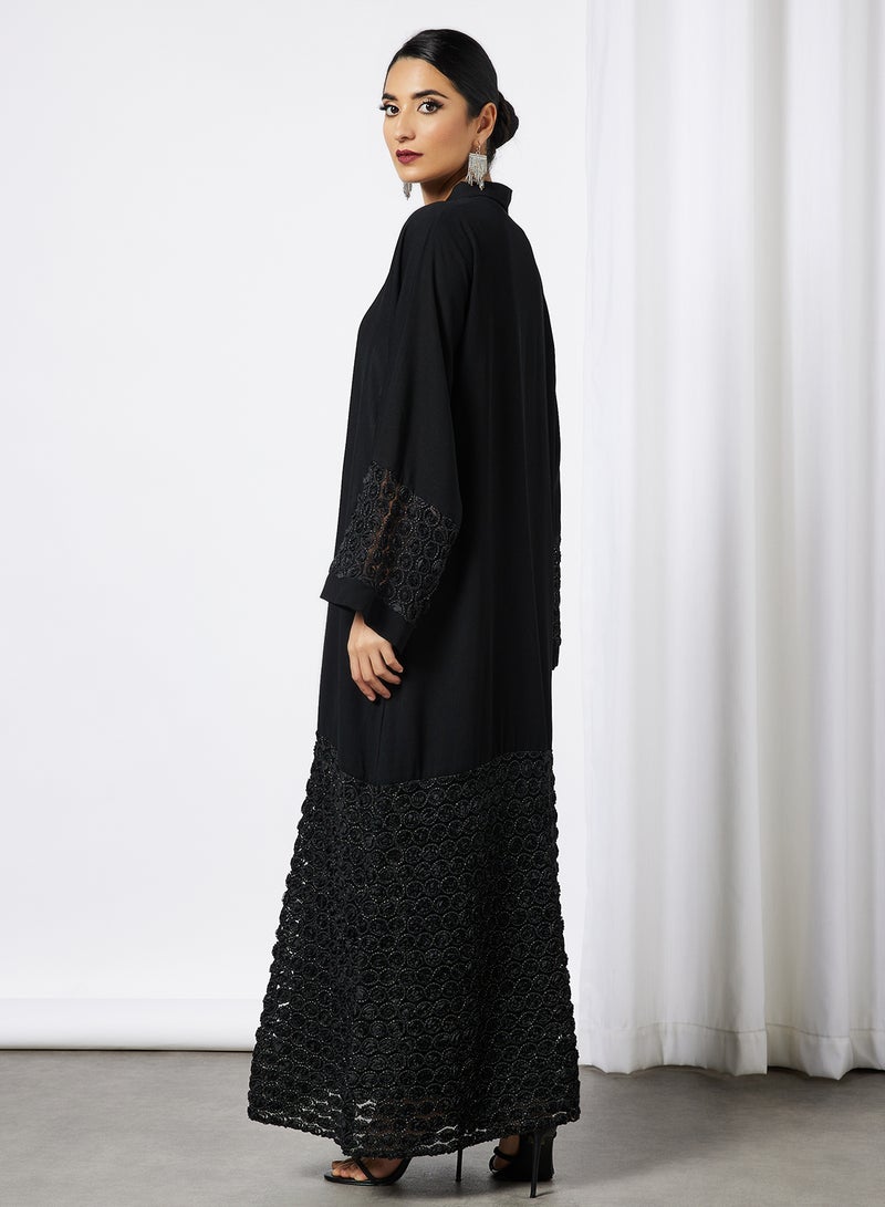 Bousni - Floral Embossed Abaya Black - Image 1