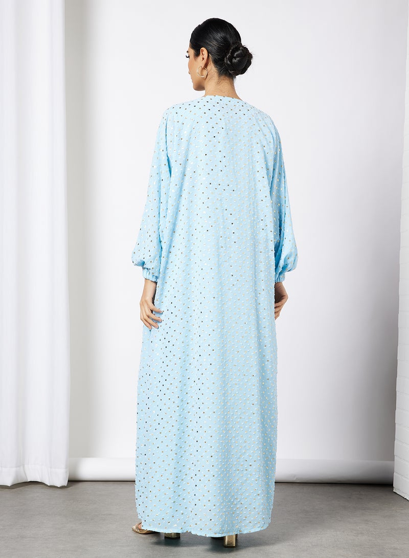 بوسني - عباية بشت مزينة بنقوش بارزة مع بطانة داخلية أزرق سماوي - Image 1