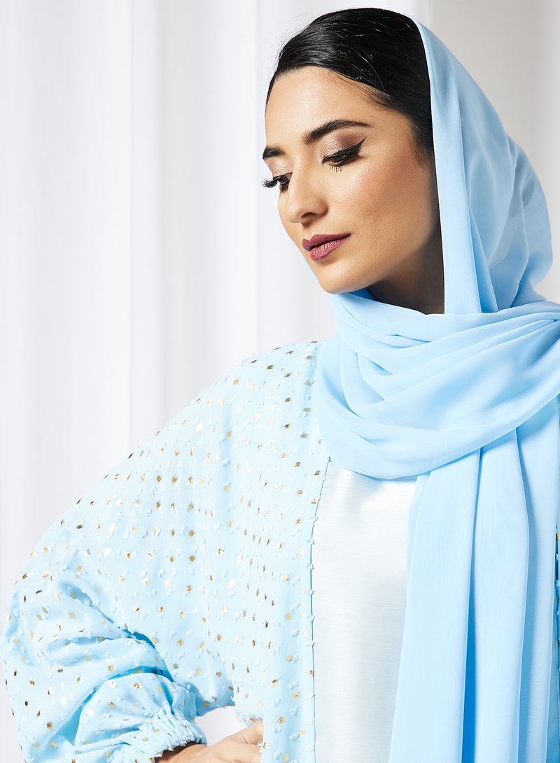 بوسني - عباية بشت مزينة بنقوش بارزة مع بطانة داخلية أزرق سماوي - Image 1