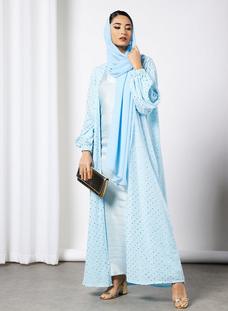 بوسني - عباية بشت مزينة بنقوش بارزة مع بطانة داخلية أزرق سماوي - Image 1