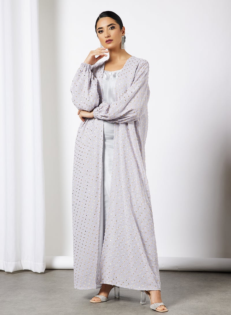 Bousni Embossed Print Bisht Abaya With Inner Grey - Image 1