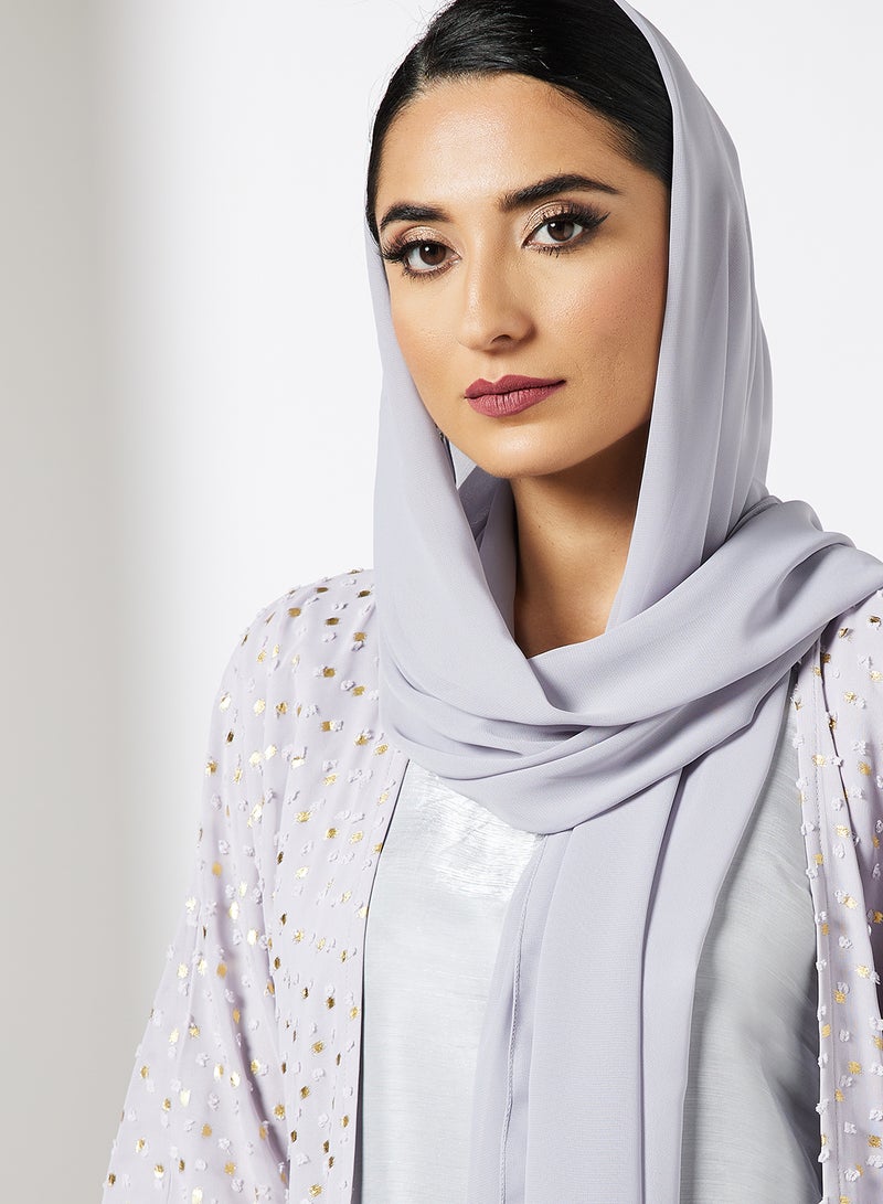 Bousni Embossed Print Bisht Abaya With Inner Grey - Image 3