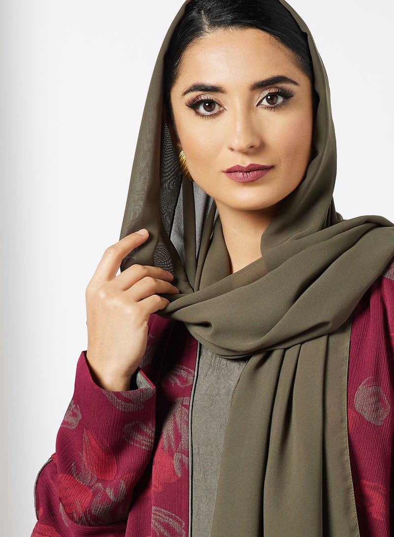 Bousni - Self Print Abaya With Inner Maroon - Image 1