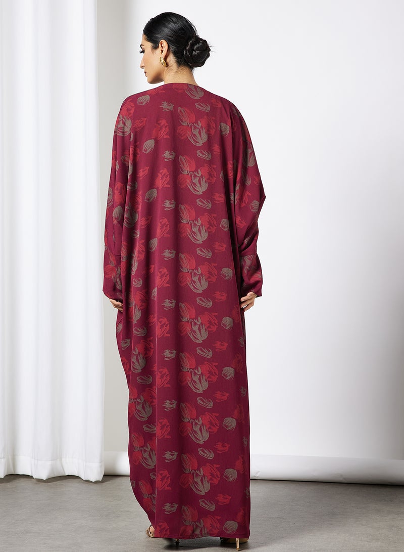 Bousni - Self Print Abaya With Inner Maroon - Image 1