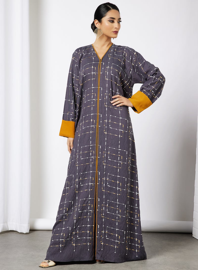 Bousni Embroidered Abaya Grey - Image 1