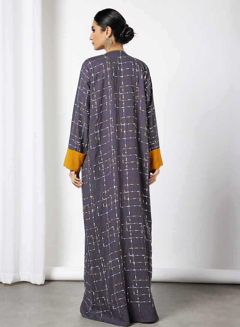 Bousni Embroidered Abaya Grey - Image 2