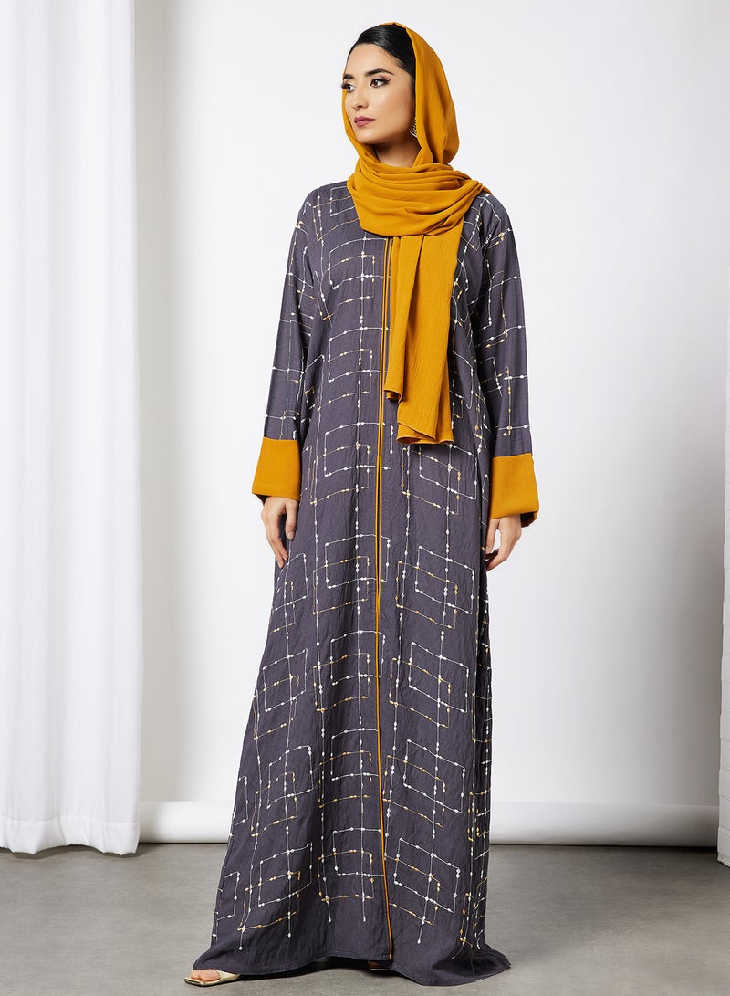 Bousni Embroidered Abaya Grey - Image 4