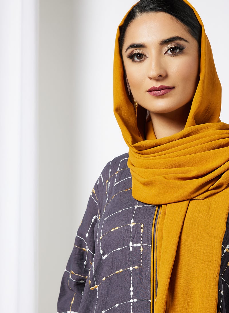 Bousni Embroidered Abaya Grey - Image 3
