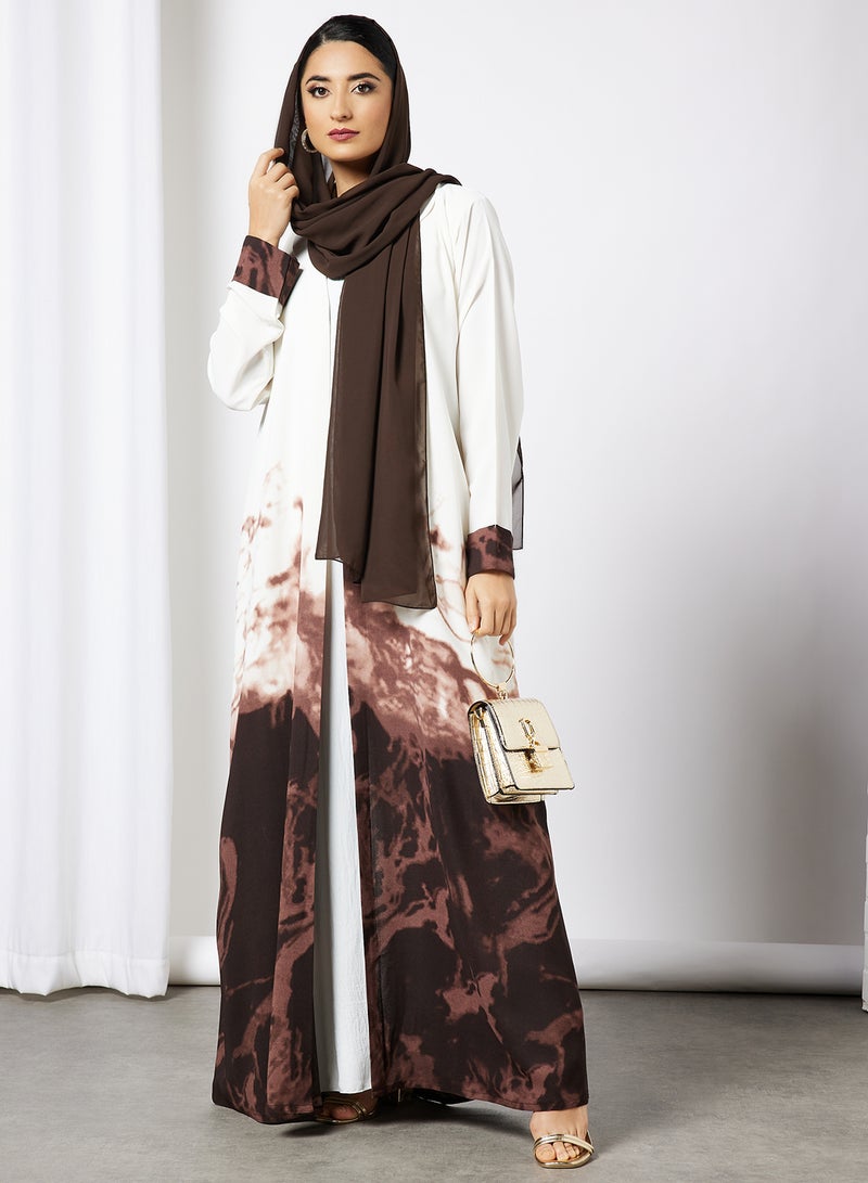 Bousni Tie And Dye Collared Bisht Abaya With Inner White/Brown  - Image 4